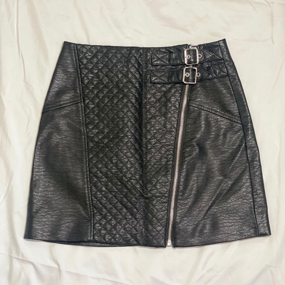 Faux Leather Moto Skirt